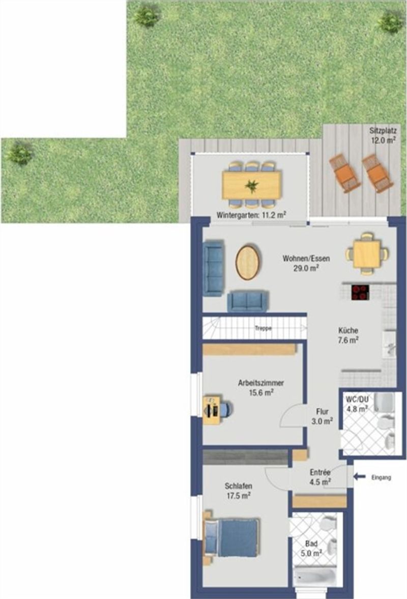 Stilvolle 3.5-Zi.-Gartenwohnung mit Wintergarten ruhig und zentral - 12