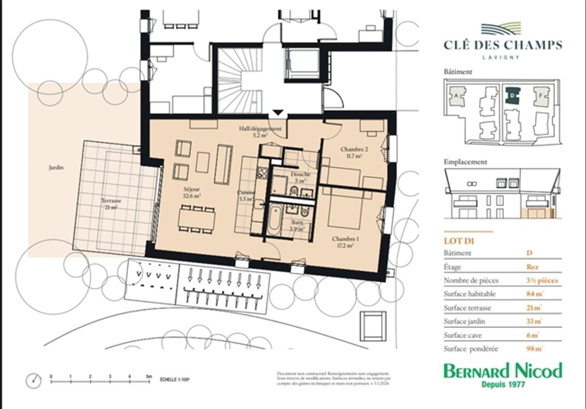3,5-Zimmer-Wohnung mit Garten und einer Terrasse von 54 m² - 0