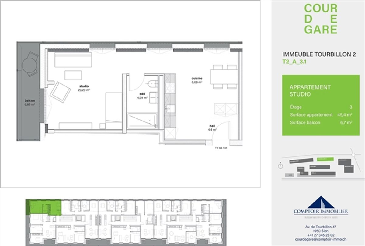 Studio mit Balkon zu mieten in Sion – Cour de Gare - 2