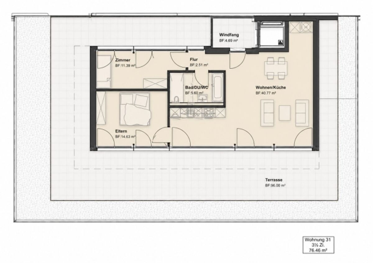 3.5-Zimmer-Attikawohnung mit 96 m² Sonnenterrasse - 10