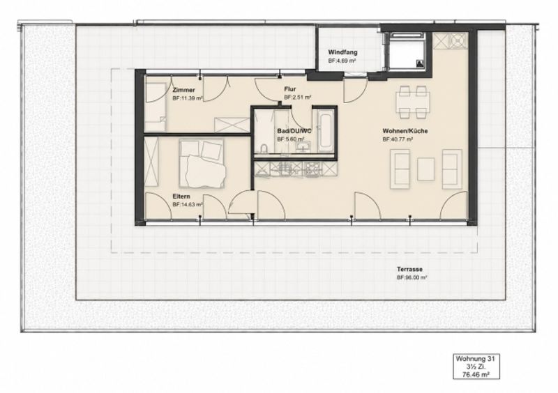 3.5-Zimmer-Attikawohnung mit 96 m² Sonnenterrasse - 11