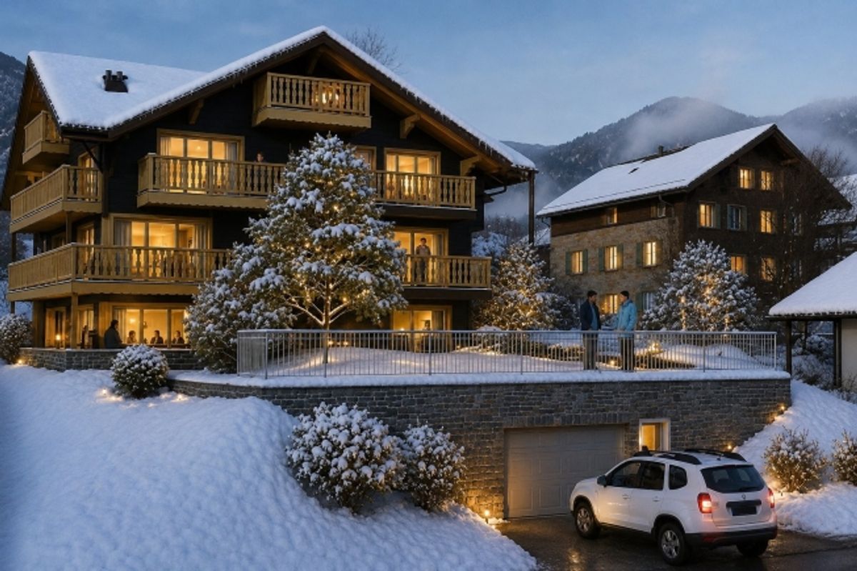 Chalet de charme, terrasse Sud 44 m² et vue alpine dégagée _ LOT 1  Un 3.5 Pièces Rare - 1