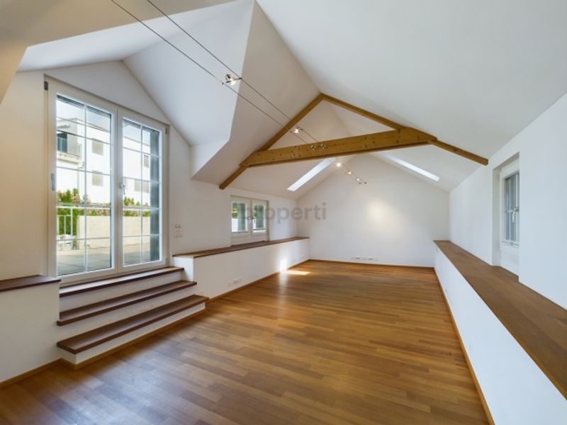 Hohe Decken, 28 m² Terrasse mit Blick auf den historischen Dorfkern und separates Büro im EG - 1