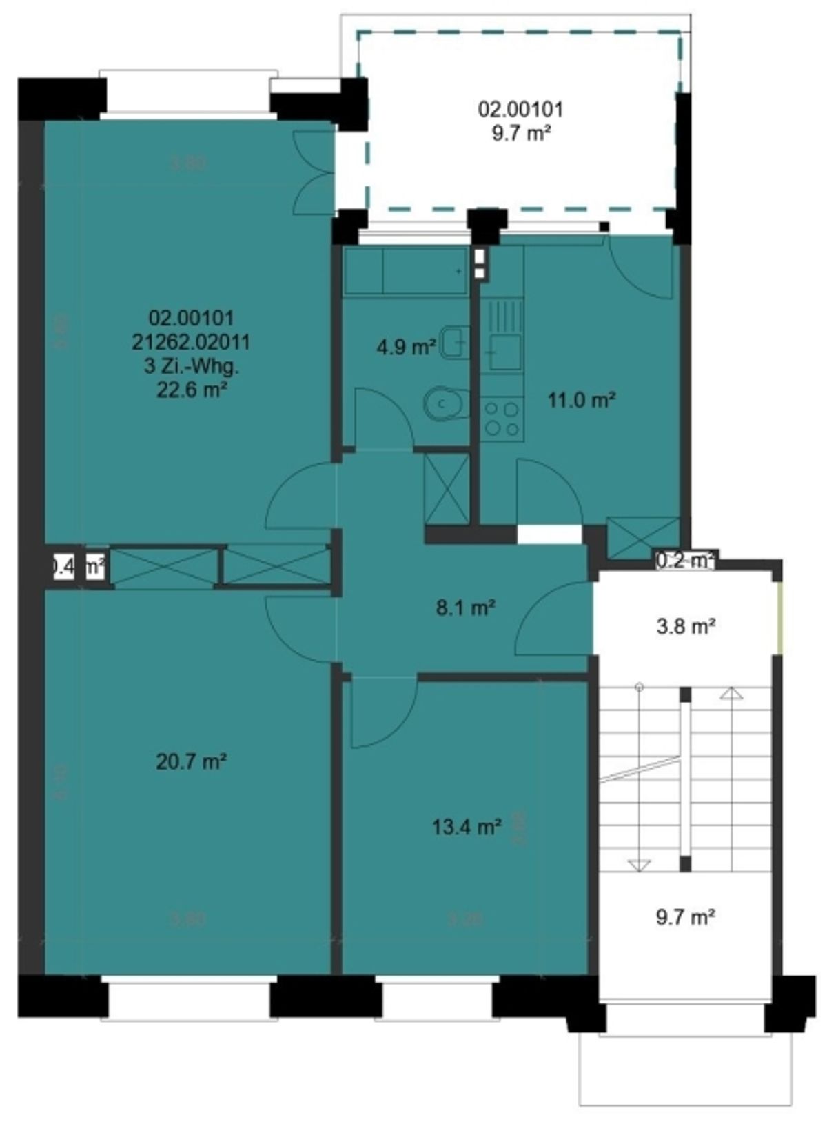 3-ZW à 81 m² im 2. OG - 10
