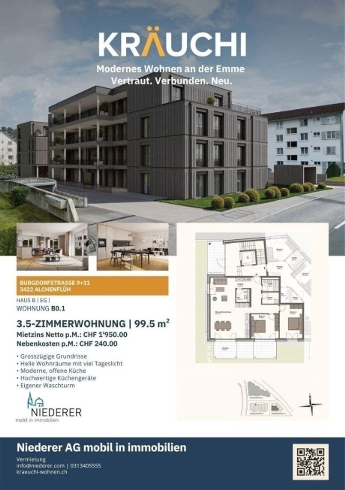 Letzte Chance Mieten wie ein Eigentümer Grosszügige 3.5-Zimmer-Neubauwohnung mit 23 m² Terrasse - 0