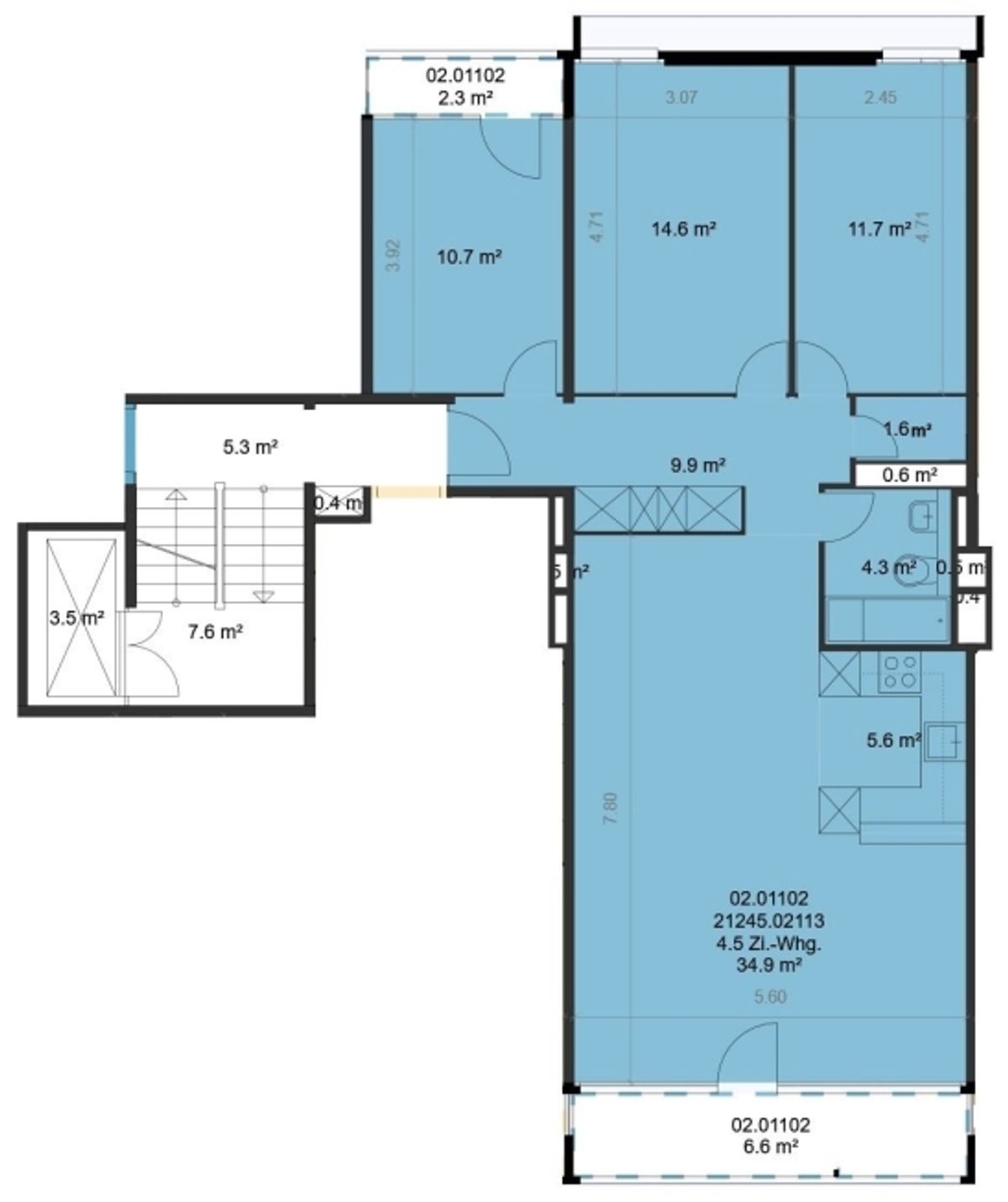 4.5-ZW à 93 m² im 6. OG - 9