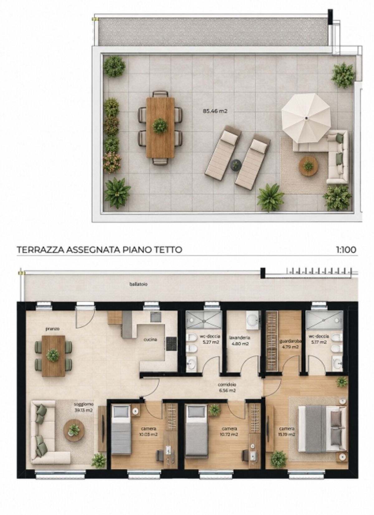 4,5-ZIMMER-PENTHOUSE MIT GARTEN AUF DEM DECK IN BALERNA ZU MIETEN - 1
