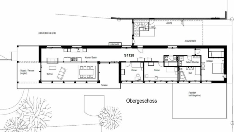 Zu verkaufen grosszügiges Terrassenhaus, 4.5 Zimmer, Länge 35 Meter. Am Bleicheliweg 2, 9055 Bühler bei Teufen, mit Weitsicht auf Wiese und Wald. Nur 2 Gehminuten bis Bahnhof ! - 3